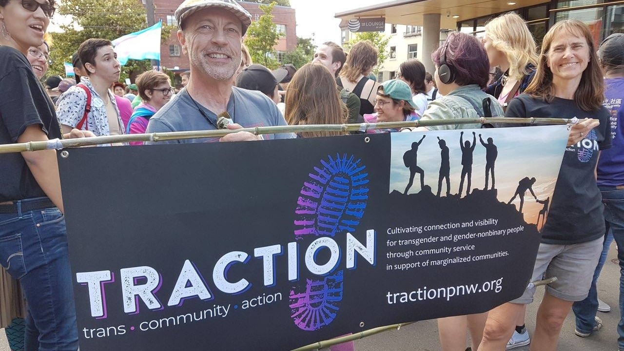 Traction members marching at TransPride Seattle